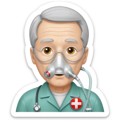 old man with simple ambulance oxygen mask  sticker