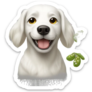 white dog with mungbean sticker