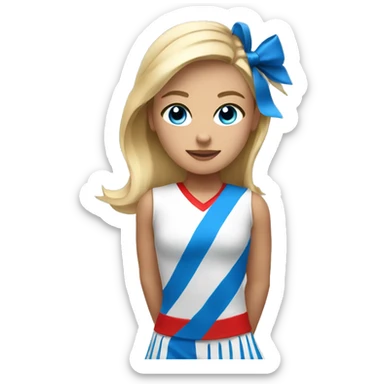 girl wearing white red and black American with blonde hair and blue eyes doing cheerleading  sticker