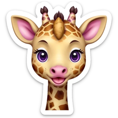 A cute little cheeky giraffe face with purple eyes sticking her tongue out and with her paw pulling down her lower eyelid of her right eye drawn in chibi style  sticker