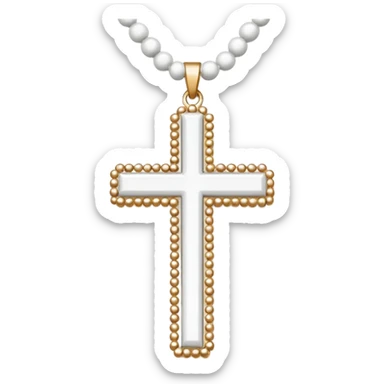 Elegant emoji icon of a white cross made of white beads, glossy surface, and white bead chain subtle shadows, pure white palette sticker