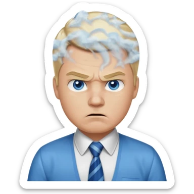 A guy with blonde hair and blue eyes that looks masculine. make him wear a shirt with a tie. he is danish. He is very angry with a red face and steam above his head sticker