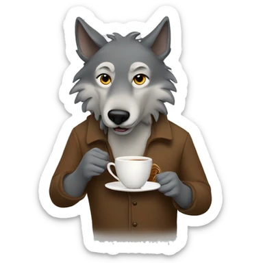A Wolf with a Cup of tea  sticker