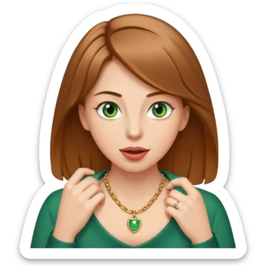 light brown haired white woman with medium length hair and green eyes fixing her necklace vodun isiblyand tounge out  sticker