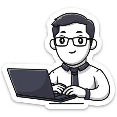 male teacher holding a laptop, teaching online sticker