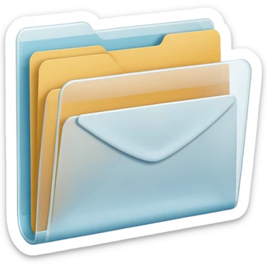 A simple emoji-style icon of a transparent white plastic folder, minimal and clean, with a visible envelope inside labeled “Henry Ballester”, subtle translucency, rounded corners, and soft shading. sticker
