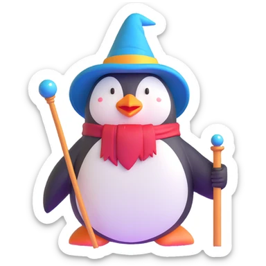 penguin wizard with magic staff and wizard hat sticker