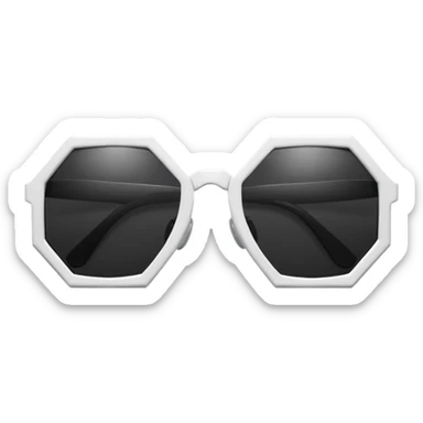 white frame sunglasses folded sideways, visible lenses and temples, hexagon shape, black lenses, emoji style sticker