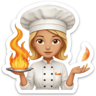 women cooking with fire sticker