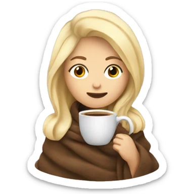 Blonde girl wrapped in blanket drinking coffee sticker