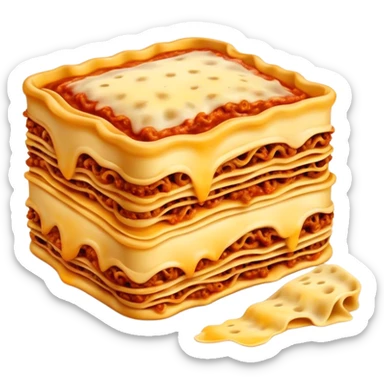 Cinematic Realistic Lasagne alla Bolognese Dish Emoji, depicted with layered pasta, rich meat sauce, and melted cheese rendered with exquisite detail and hearty, warm lighting. sticker