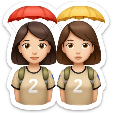Two brunette girls with parachutes with 24 on shirts sticker