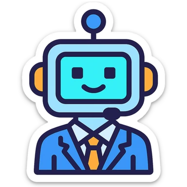 small professional AI chatbot emoji, with a digital face, corporate style, clean and professional sticker