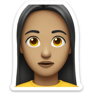 yellow sad face with black hair covering one eye sticker