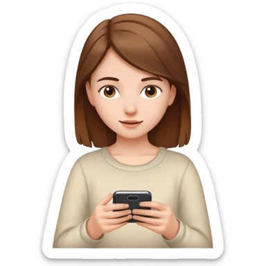 White young girl with brown hair playing on her phone sticker