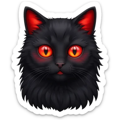 fluffy black cat with red glowing eyes sticker