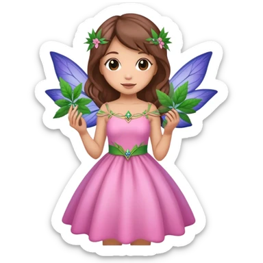 pink, green indigo irish weed fairy with brown hair  sticker