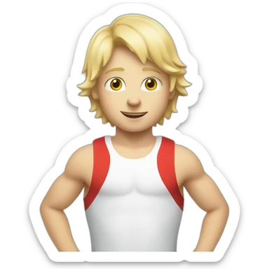 blonde boy in red and white tank top at swimming pool sticker