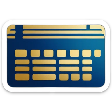 Bank Card flat style emoji, main color is a gold gradient, payment system is a blue rounded rectangle sticker