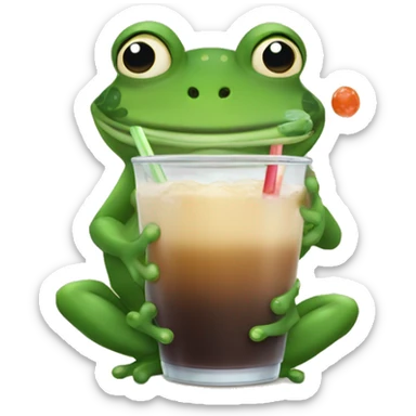 Frog with folwerband drinking boba tea sticker