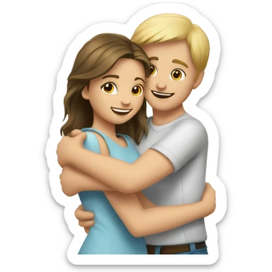 couple hug with warm smiles blond girl brunette boy  sticker