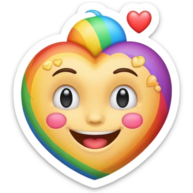 smiling face with a heart popping out, heart is rainbow colored sticker