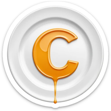 Minimal icon of a white plate with a thin sauce drizzle forming a clearly readable letter ‘C’, precise and unmistakable, in color #FF3D00. sticker