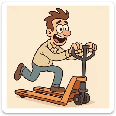 cartoon character riding on a pallet truck sticker