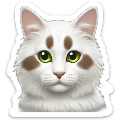 white fluffy bi-colour cat with dark brown ears and upper head, brown ears and green eyes sticker