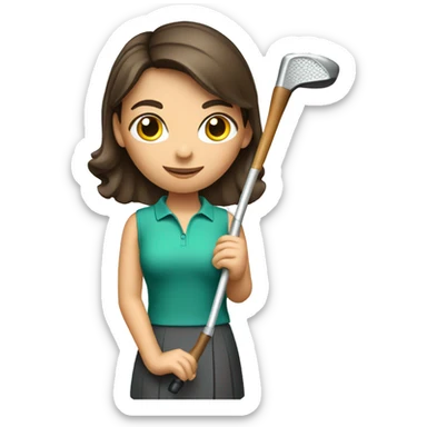 Brunette women wearing golf dress holding golf club sticker