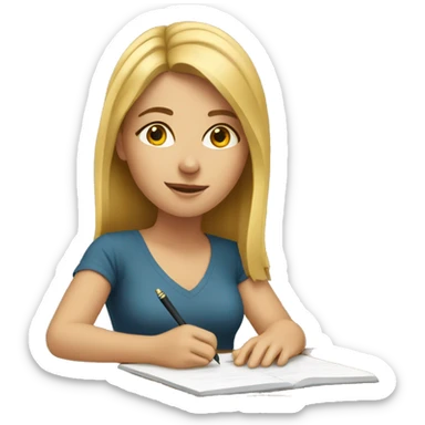 white female student writing sticker