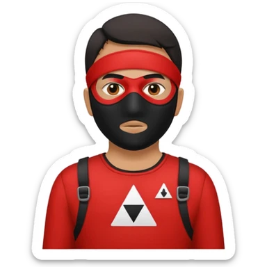 Illustrate a guard in red jumpsuit with black mask featuring a white triangle symbol. sticker