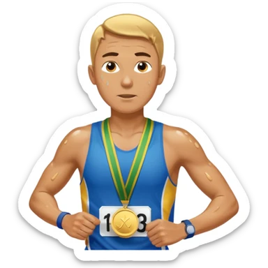 businessman picking running a marathon with gold medal sticker