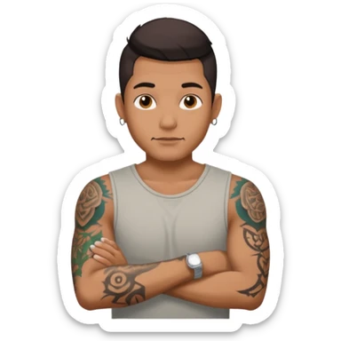 hombre con tatuaj en los brazos con ropa sin piercings sticker