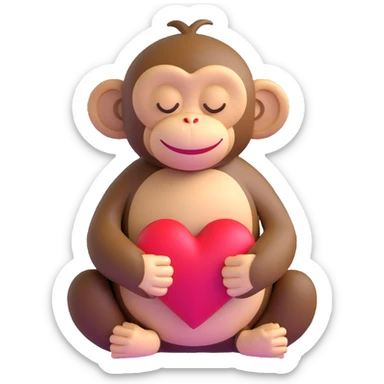 see no evil monkey holding a heart sticker