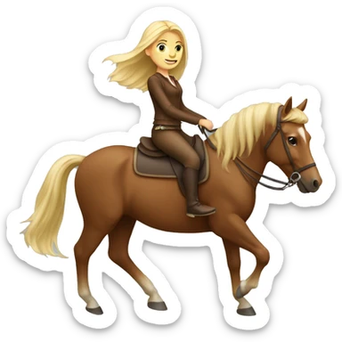 Blonde girl riding brown horse sticker