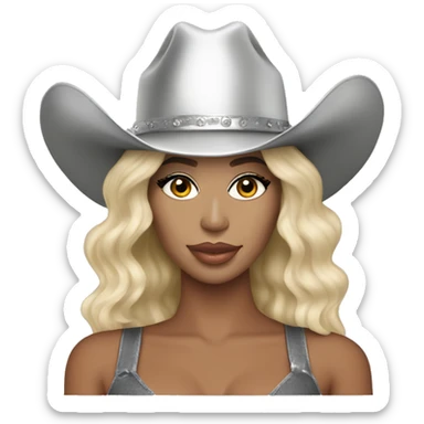 beyonce with bleach blonde hair and a silver cowboy hat  sticker