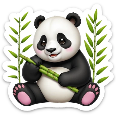 Chengdu Giant Panda Research Base with cute panda, simplified emoji style with bold outlines and bright colors, cartoon style panda with bamboo sticker