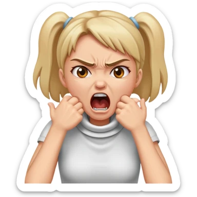Girl really angry with her hands on her throat screaming sticker