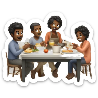 6 pale family members preparing breakfast at cozy kitchen  sticker