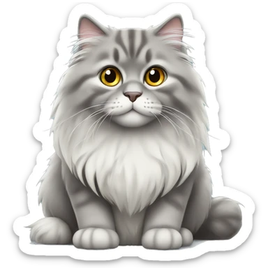 Grey Siberian fluffy cat sitting  sticker