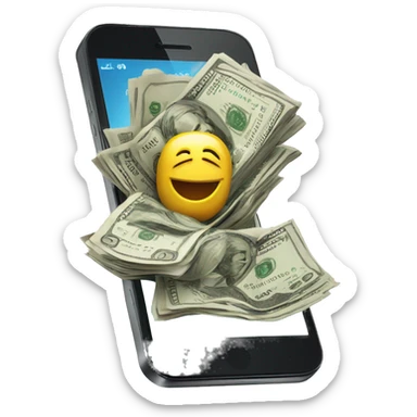 phone with money bursting out of the screen sticker