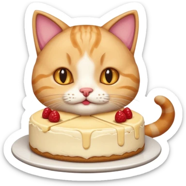 A cat eating cheesecake really cute with among us shirt sticker