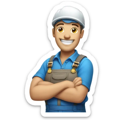 happy plumber with blue sticker