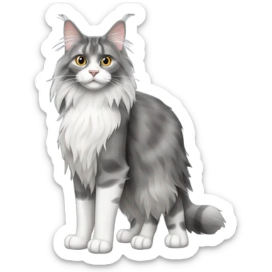 Grey Black White Mainecoon cat, full body sticker
