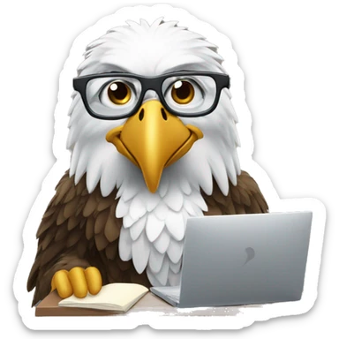 eagle with glasses working on computer sticker
