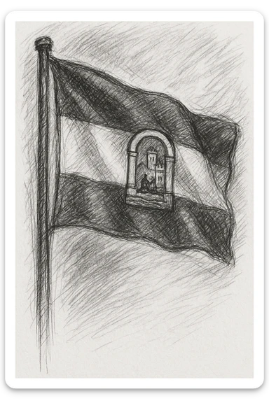 hand-drawn sketch of the Malaga flag, with visible pencil lines and accurate flag details sticker