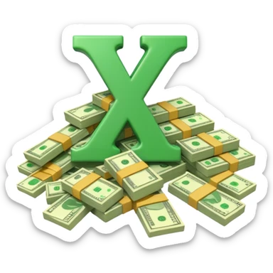 start with a 3d number 10 and letter x, "10x" and to its right, a cash pile, make bills rectangular, looking like a multiplier of the wad of cash sticker
