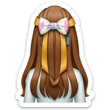 Brown long hairs with white bow from the back sticker