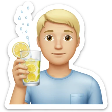 blonde man holding a glass of lemon water sticker